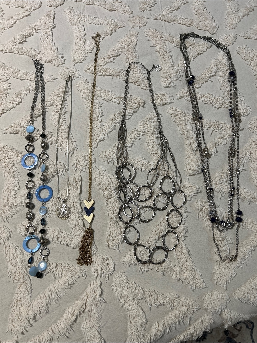 Stylish Multi-Necklace Set in Blue, Gold and Silver - Women's Jewelry